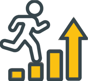 stick figure running up a bar chart