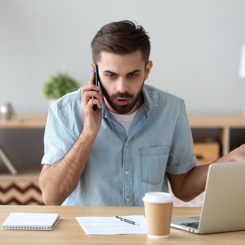male customer disputing or complaining with support service on the phone